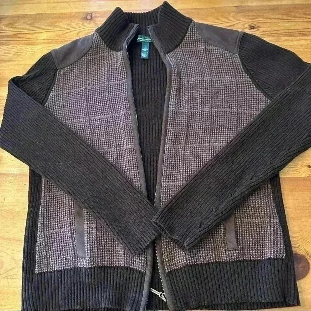 LRL Lauren Jeans Co by Ralph Lauren zip up sweater/jacket tweed women L